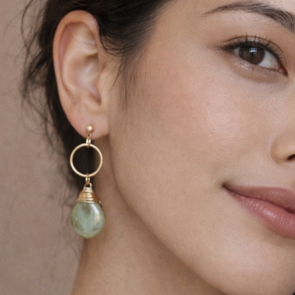 Handmade Elegant Czech Teardrop Glass Hoops Earrings